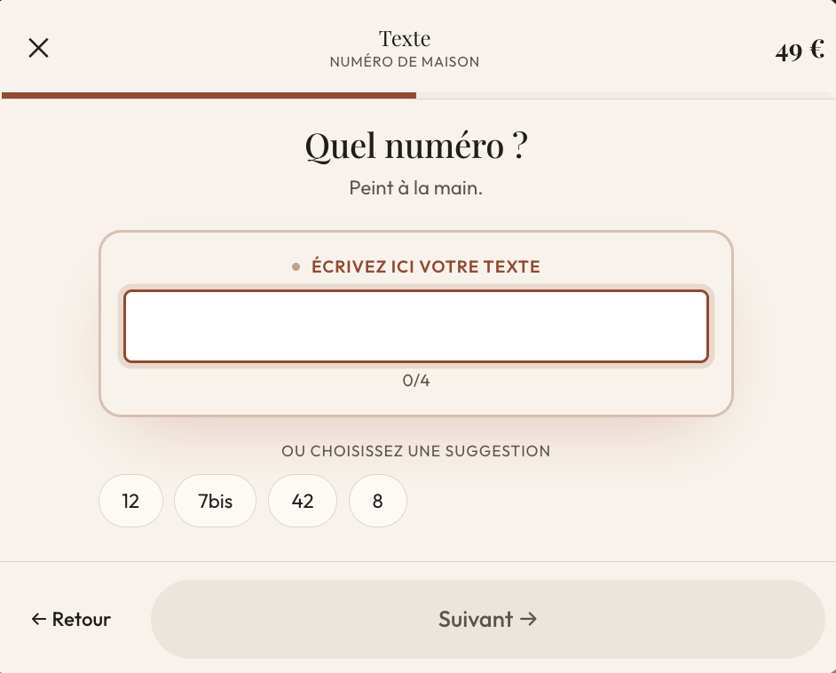 Formulaire de personnalisation du numéro de maison