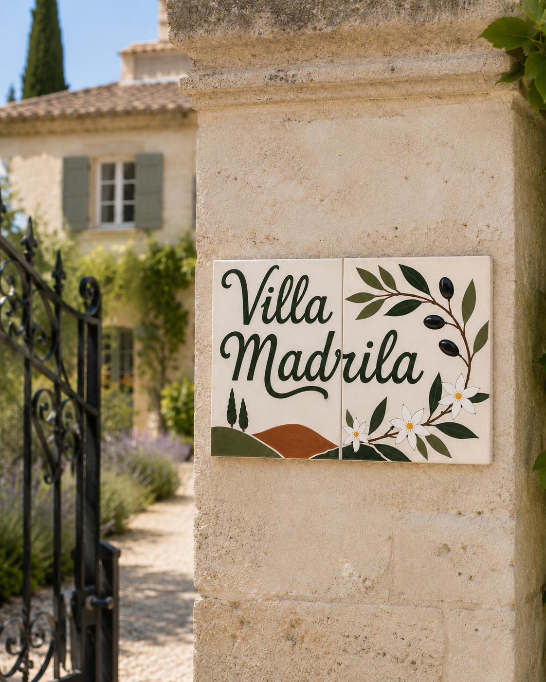 Plaque de nom de maison, composée et peinte à la main
