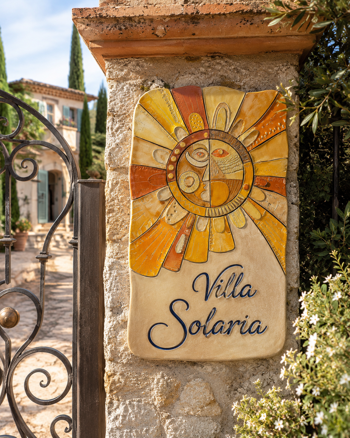 Nom de maison Villa Solaria avec motif soleil