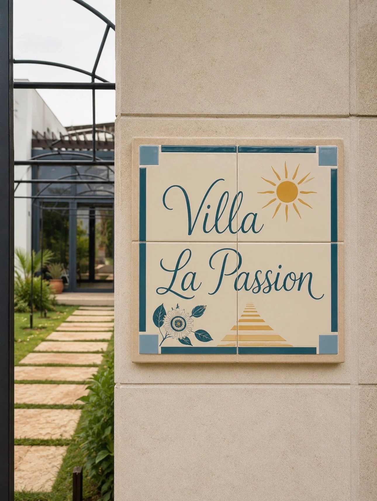 Nom de maison Villa La Passion avec soleil et fleurs