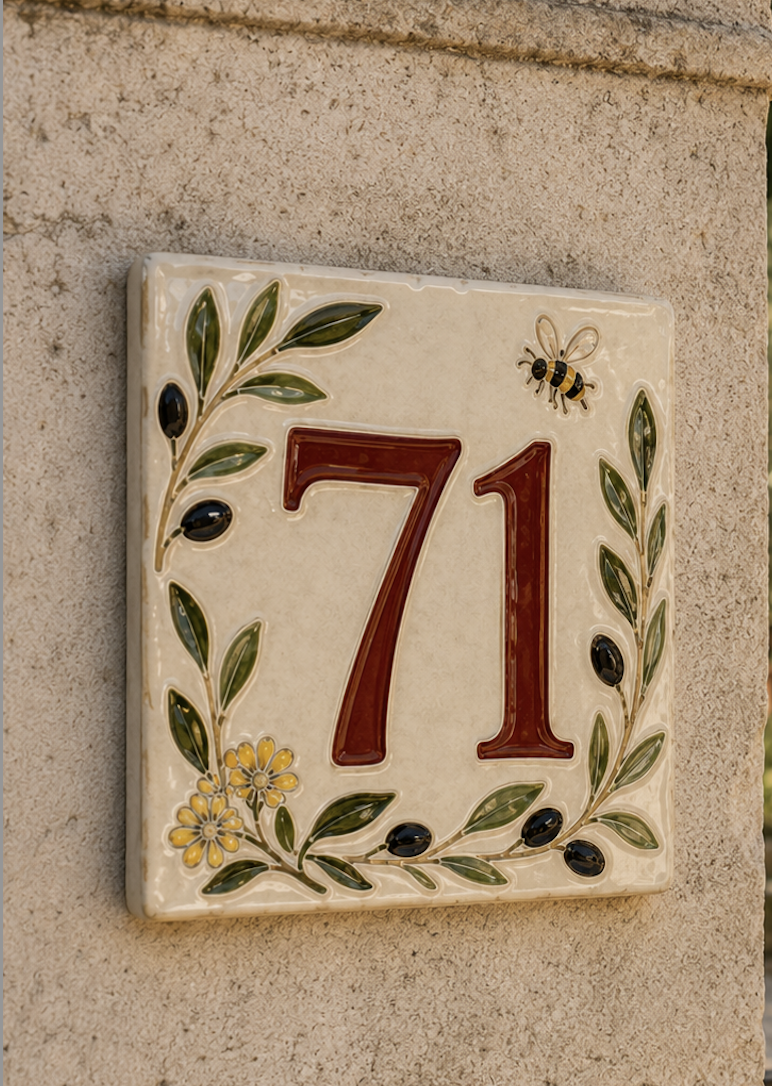 Numéro de maison 45 peint à la main, motif fleurs