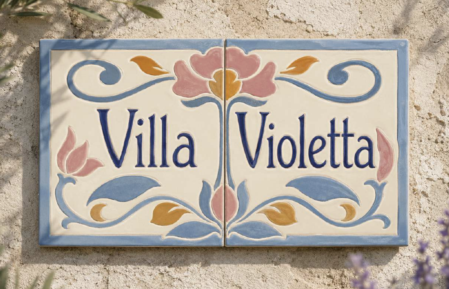 Villa Violetta  ·  deux carreaux fleuris bleu et rose.
