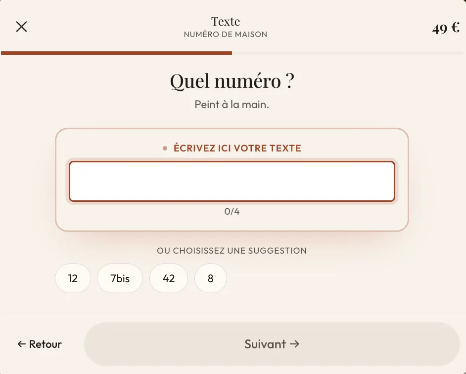 Formulaire de personnalisation d'une plaque en céramique