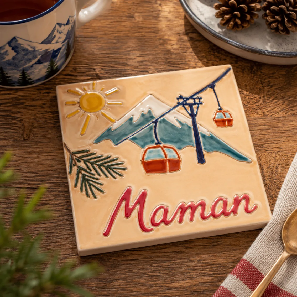Dessous de verre Maman, téléphérique et montagne