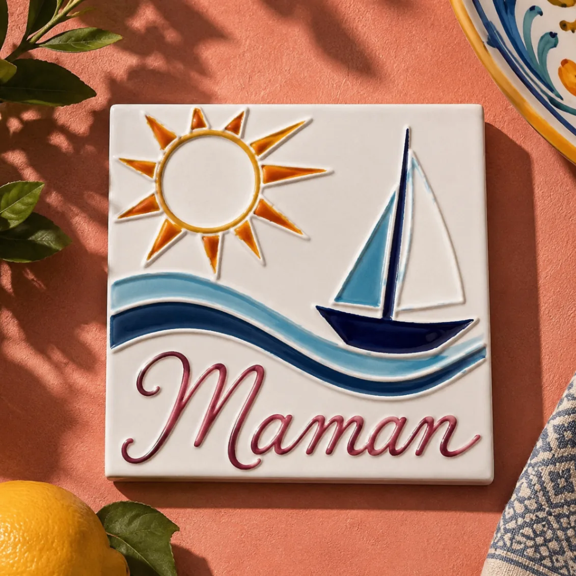 Dessous de verre Maman, voilier au soleil