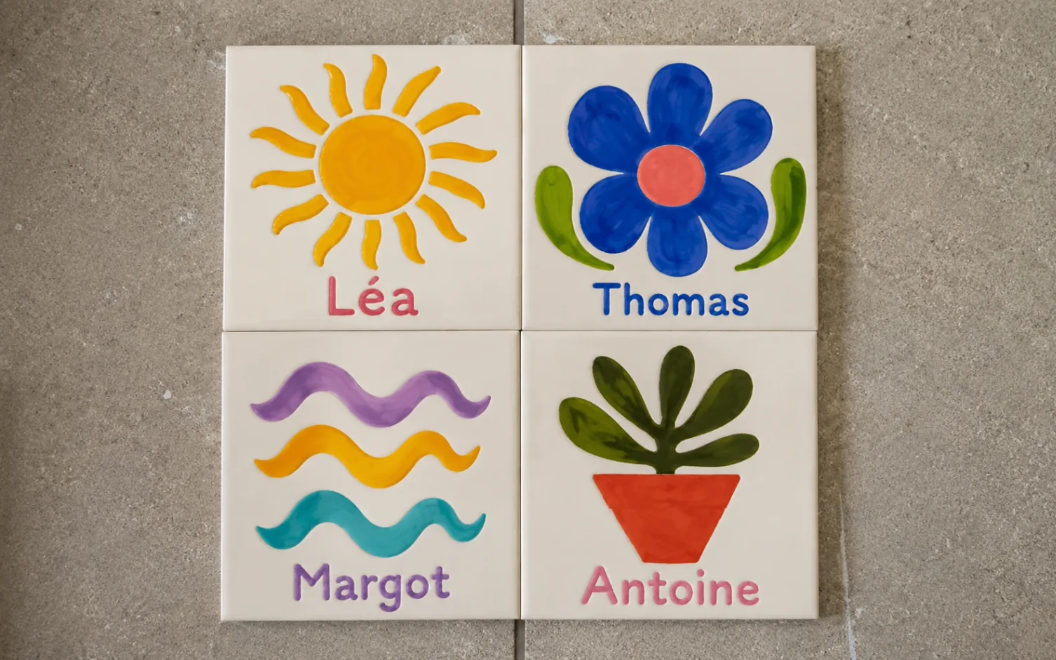 Dessous de verre motifs soleil, fleur, vagues, plante