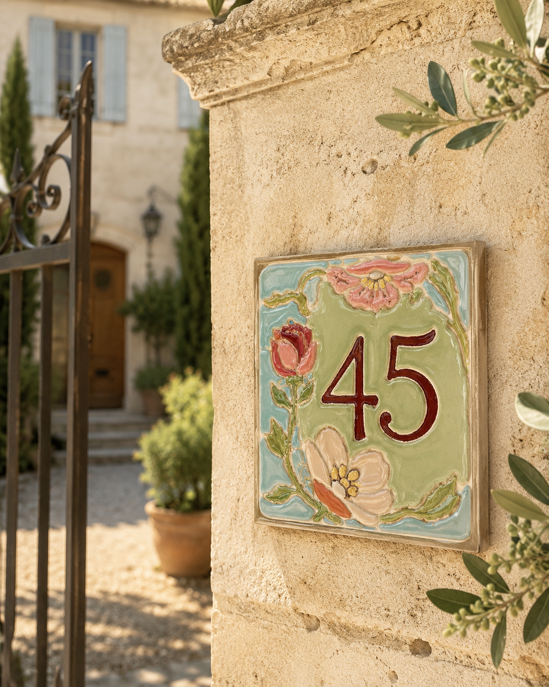 Numéro 45 peint à la main avec motif fleurs