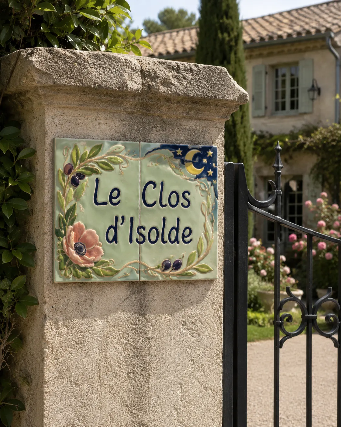 Le Clos d'Isolde  ·  plaque florale peinte à la main.
