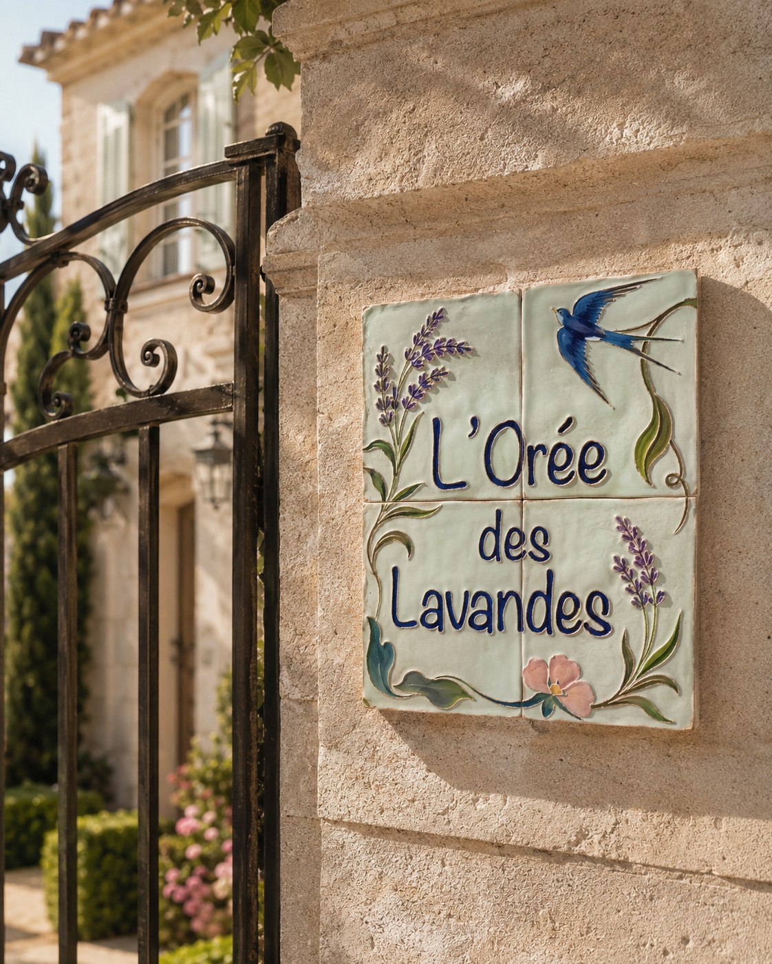 Plaque nom de maison L'Orée des Lavandes peinte à la main