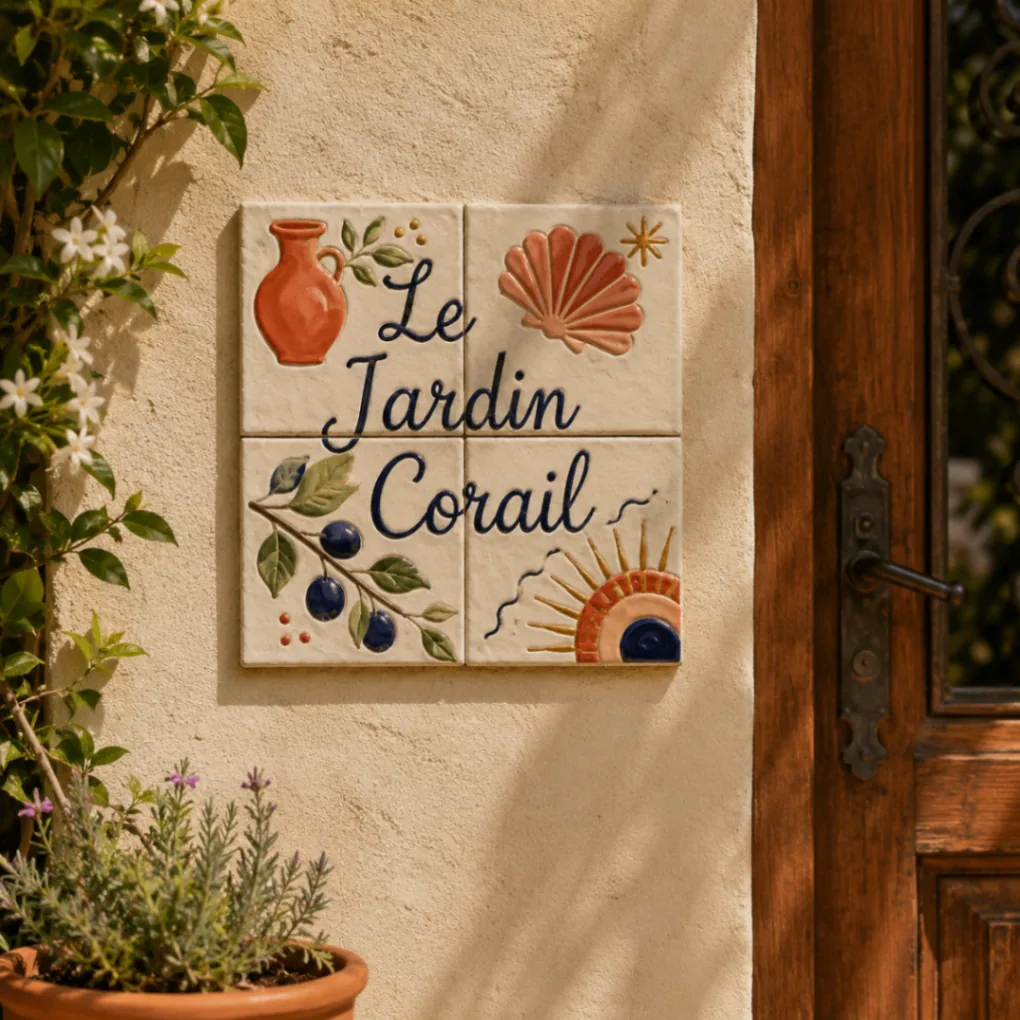 Le Jardin Corail — plaque florale aux teintes corail.