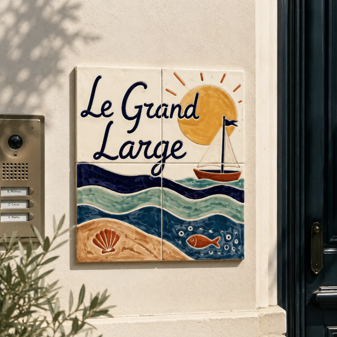 Plaque nom de maison Le Grand Large peinte à la main