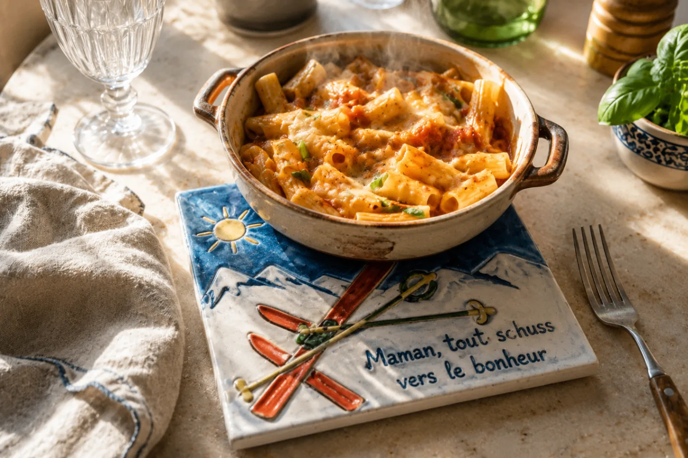 Dessous de plat ski « Maman, tout schuss vers le bonheur » sous gratin